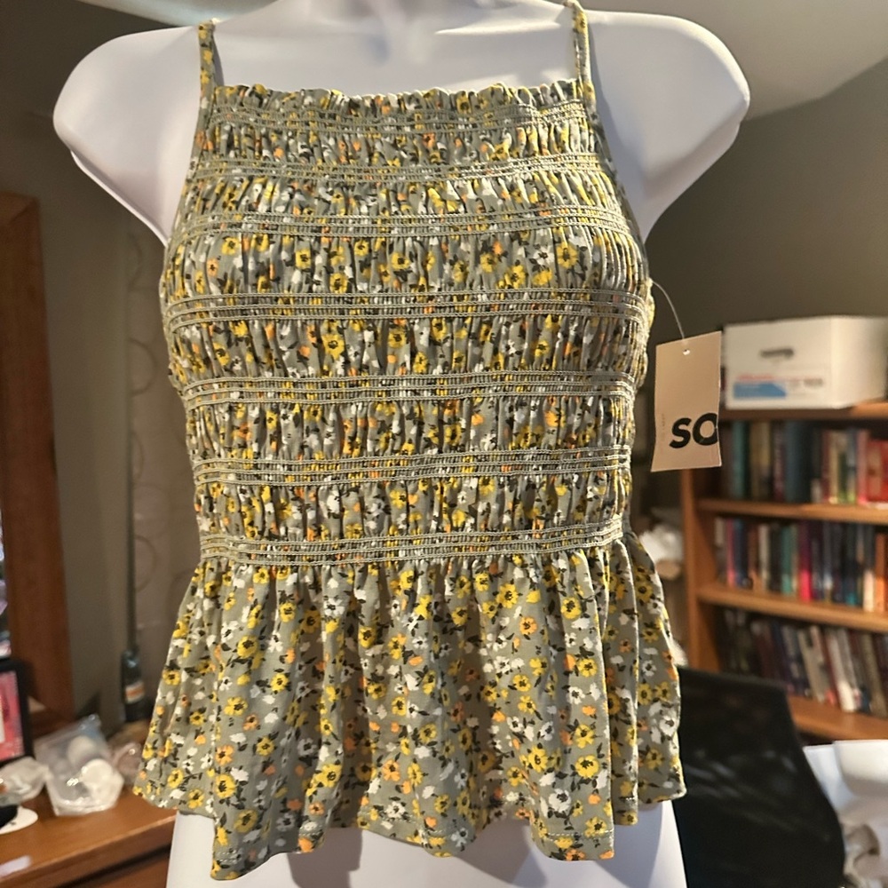 Floral Smocked Peplum Top - Yellow